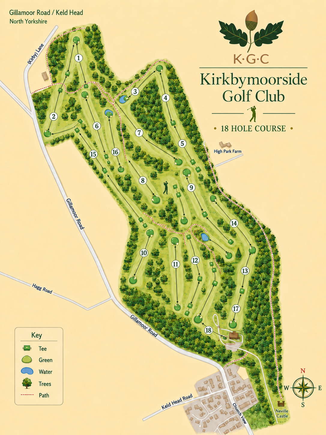 Finished illustrated course map for Kirkbymoorside Golf Club